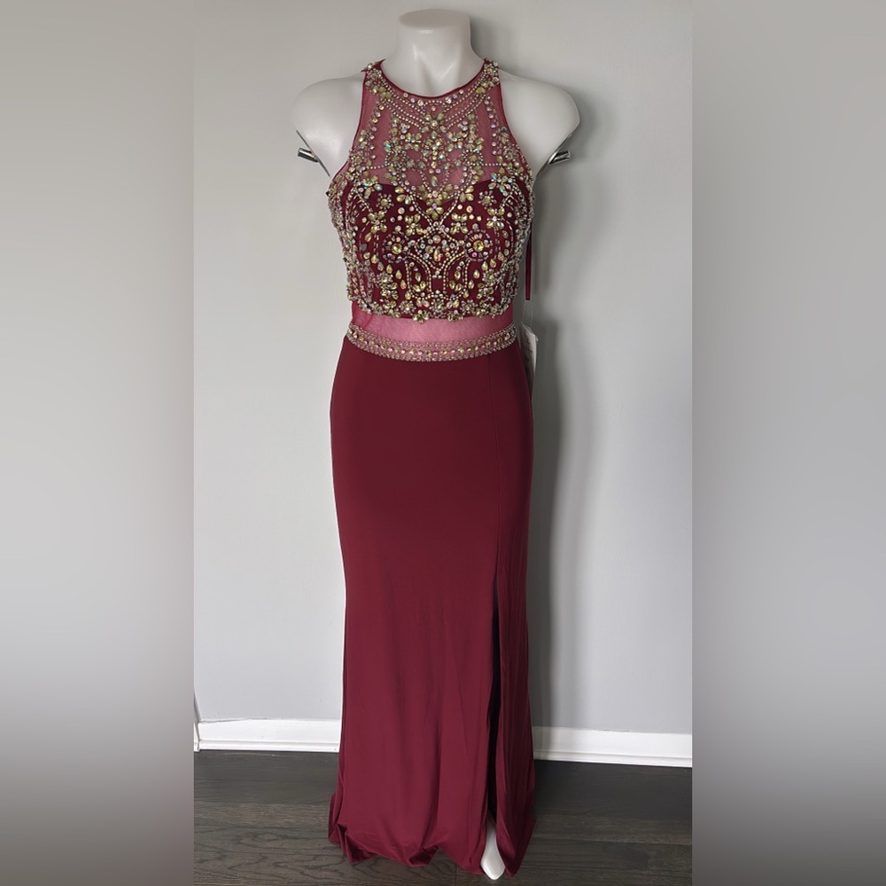 Elegant Burgundy Embellished dress